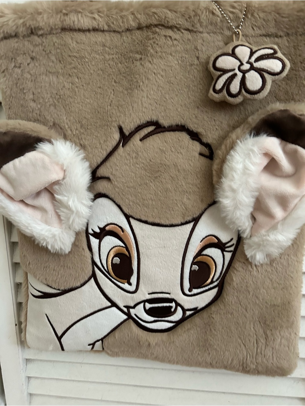 Disney Beige Bambi Plush Tote with Faux Fur Ears and Flower Charm